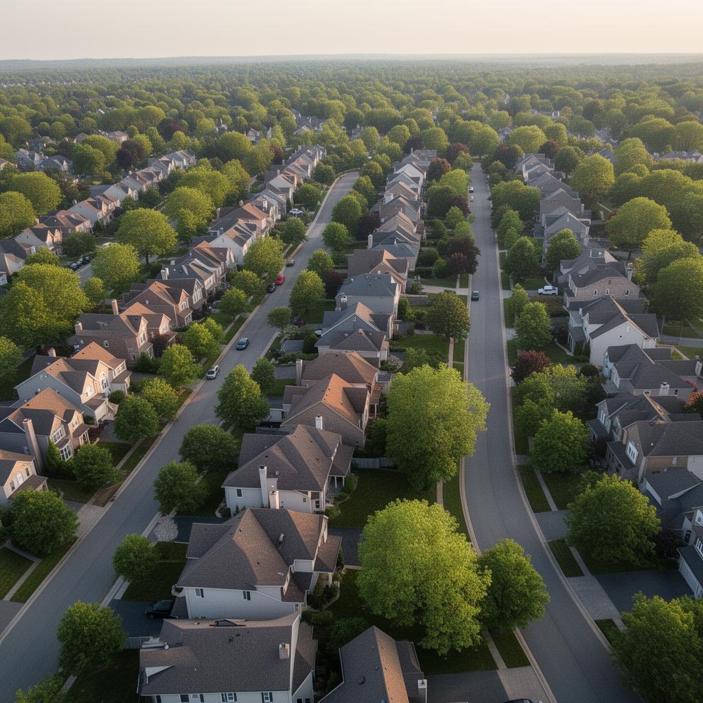 Aerial view of a residential neighborhood